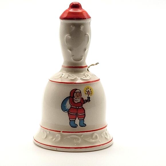 Vintage Christmas Santa Ceramic Bell Red Trim 3" Holiday Decor Classic - Picture 1 of 7